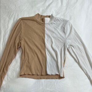 SHEIN Two-Tone Long Sleeve Top - Tan and White